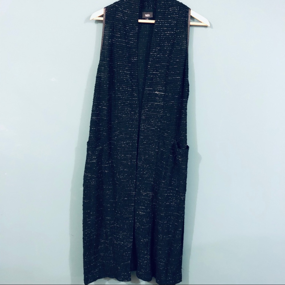 Faux leather trim maxi vest - Picture 1 of 5